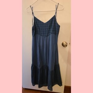 Miami Teal Blue Eyelet Midi Dress